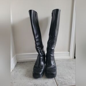 Martino vintage black leather squared toe heeled long boots